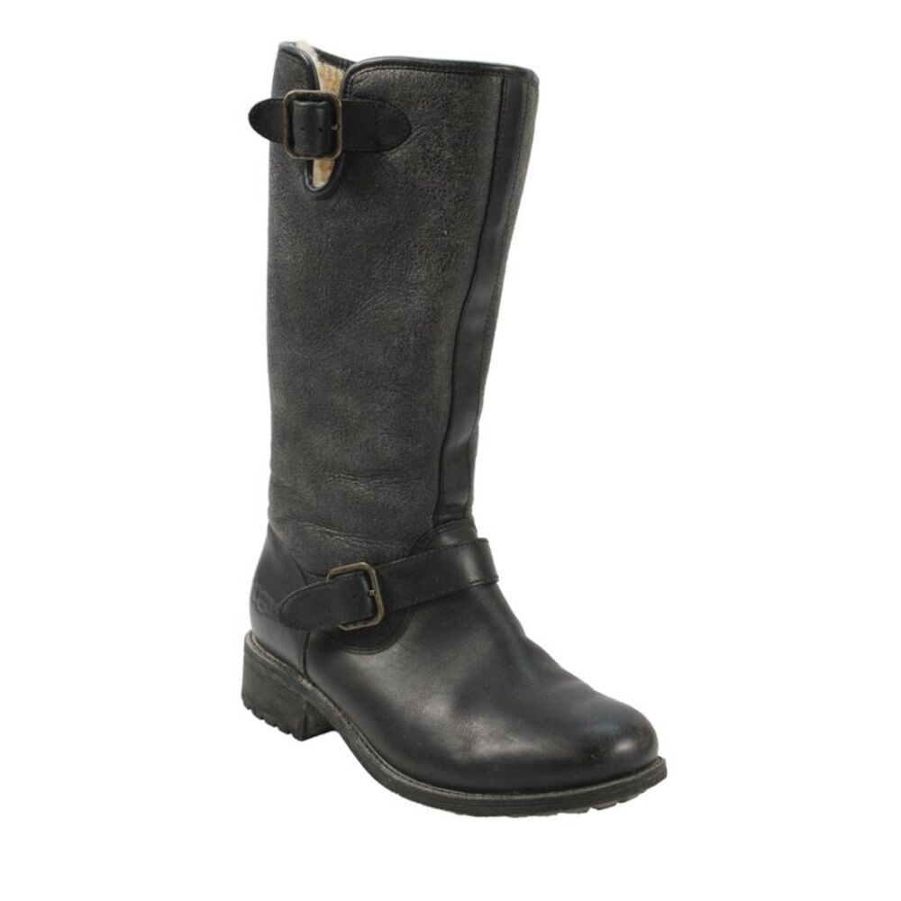 Ugg Womens Leather Zip Up Mid-Calf Boots Black Size 8